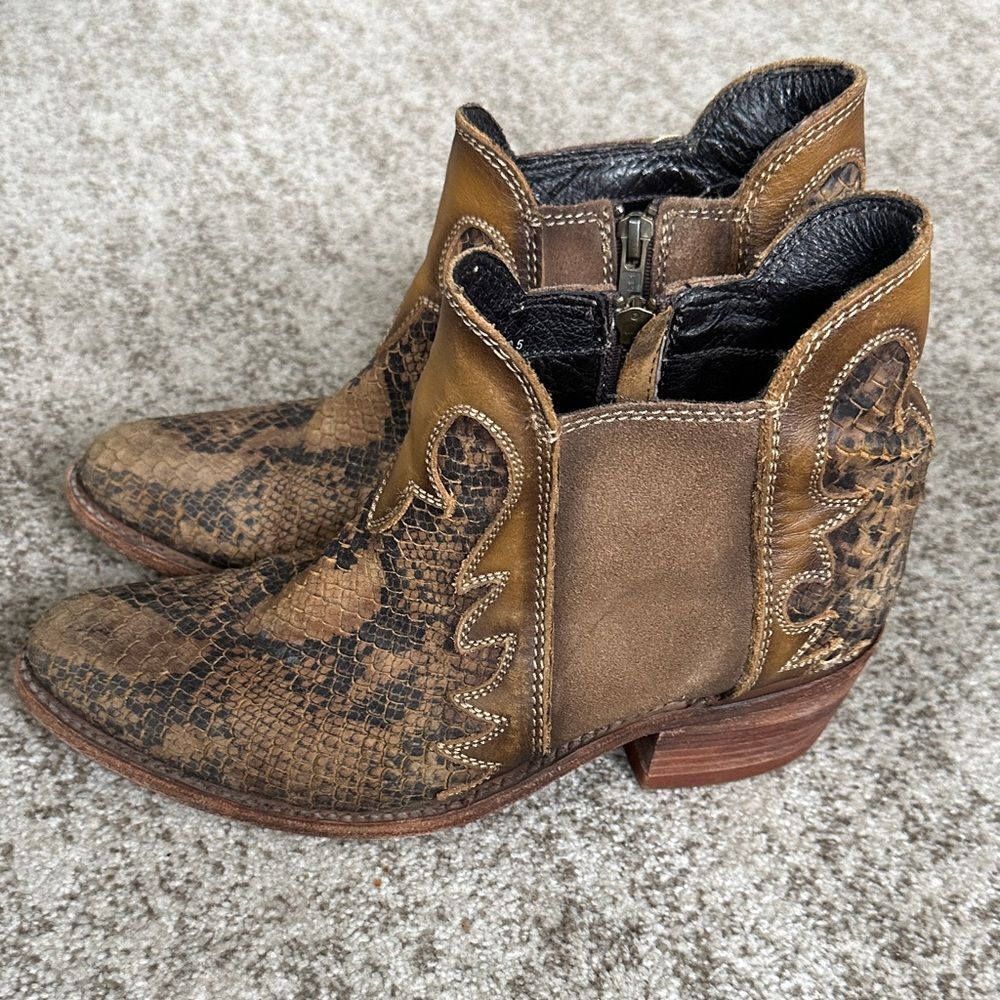 Liberty Black Uma Python Embossed Suede Cowboy Ankle Boots 9